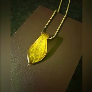Real Baltic Amber Leaf Pendant with chain handmade and crafted in Poland!